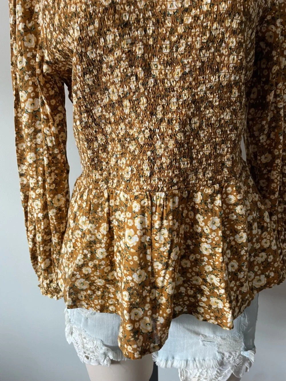 Boho Floral Peplum Top Blouse Cottagecore Earthy Hippie Vintage Inspired Large - Picture 5 of 8